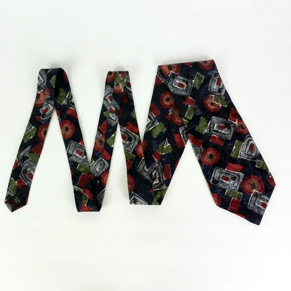 Halston Retro Abstract Navy Italian Silk Neck Tie